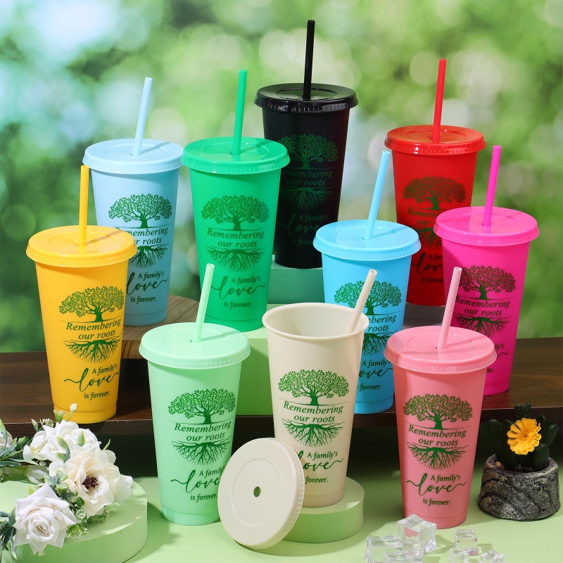 Furbeko 20 Pcs Family Reunion Favors 24/16 oz Plastic Cups Bulk with Family Tree Pattern (24 oz) - Image 4