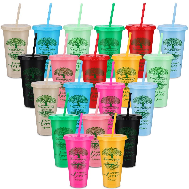 Furbeko 20 Pcs Family Reunion Favors 24/16 oz Plastic Cups Bulk with Family Tree Pattern (24 oz) - Image 1