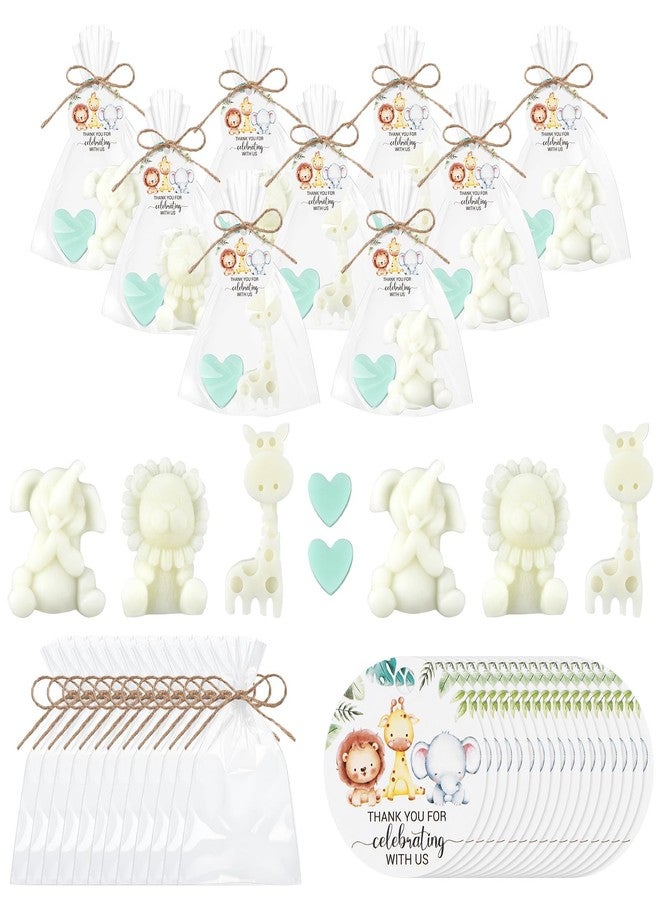 Demissle 20 Sets Safari Animal Baby Shower Soaps Favors for Guests Jungle Greeting Card Bath Gift for Birthday (Green) - Image 1