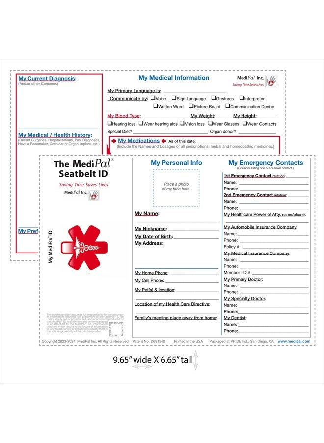 Medipal بطاقة تنبيه طبية على أغطية حزام الأمان، مع معلومات طبية طارئة لزيادة الوعي بالتوحد، هوية حساسية، تنبيه نوبات، هوية السكري، منتج للخرف لكبار السن + قائمة الأدوية - Image 4