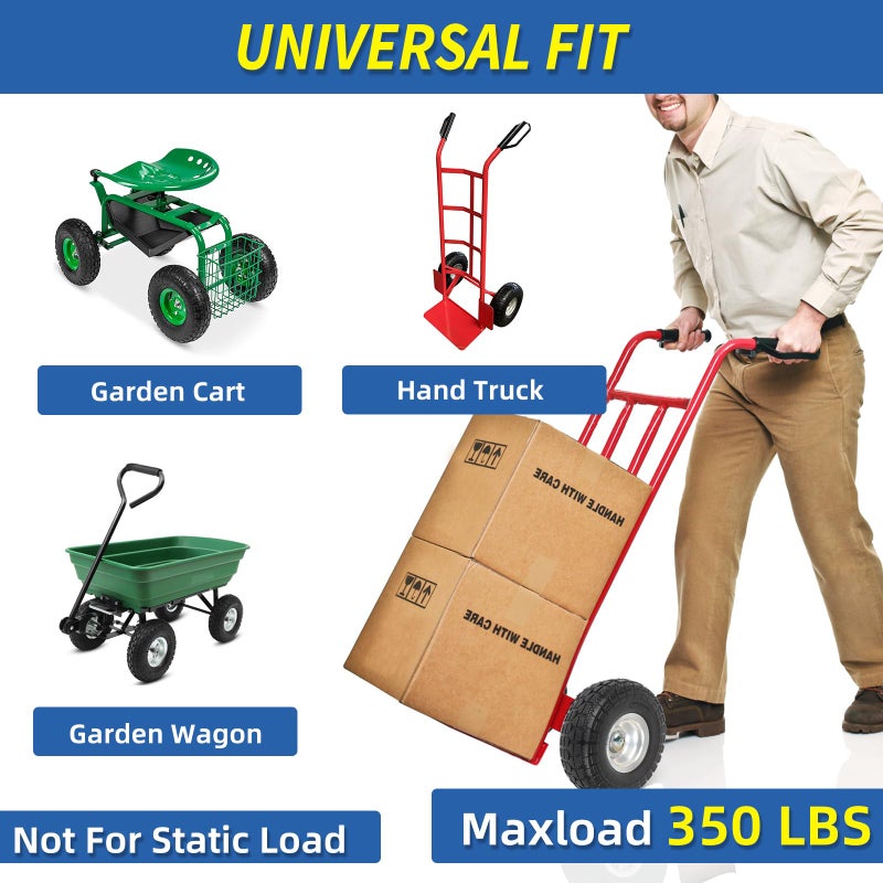 GICOOL 4.10/3.50-4" Flat Free Tire and Wheel, 10" Heavy Duty Solid Tire, 5/8" Axle Bore Hole, 2.2" Offset Hub, for Hand Truck Garden Cart Wagon Trolley Dolly Replacement, 2 Pack - Image 4