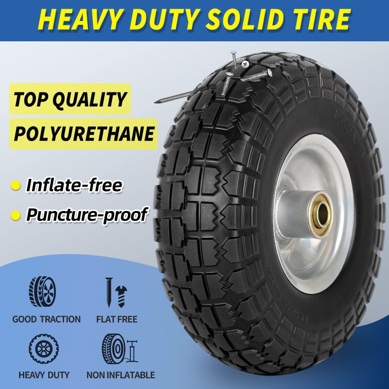 GICOOL 4.10/3.50-4" Flat Free Tire and Wheel, 10" Heavy Duty Solid Tire, 5/8" Axle Bore Hole, 2.2" Offset Hub, for Hand Truck Garden Cart Wagon Trolley Dolly Replacement, 2 Pack - Image 3