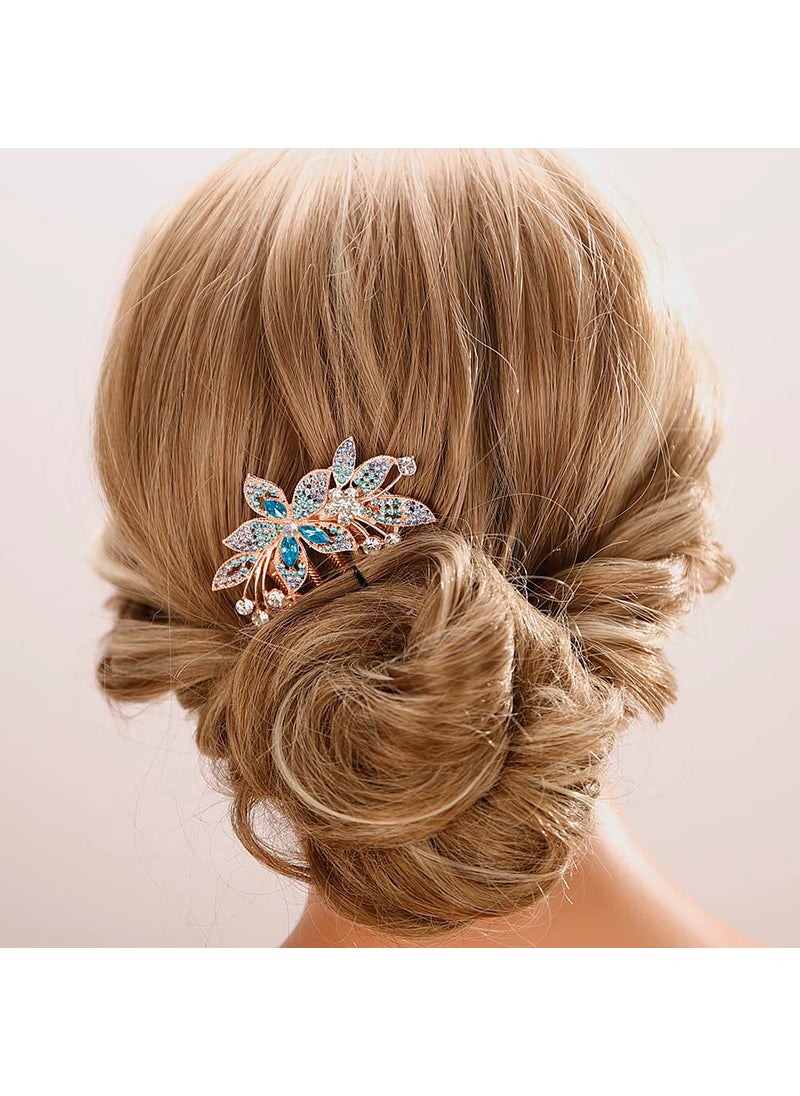 Aimimier - Aimimier Bridal Wedding Flower Leaf Crystal Hair Comb Dainty Rhinestone Gem Side Combs Long Teeth Hair Pins Floral Hair Accessories for Women GirlsBlue - Image 1