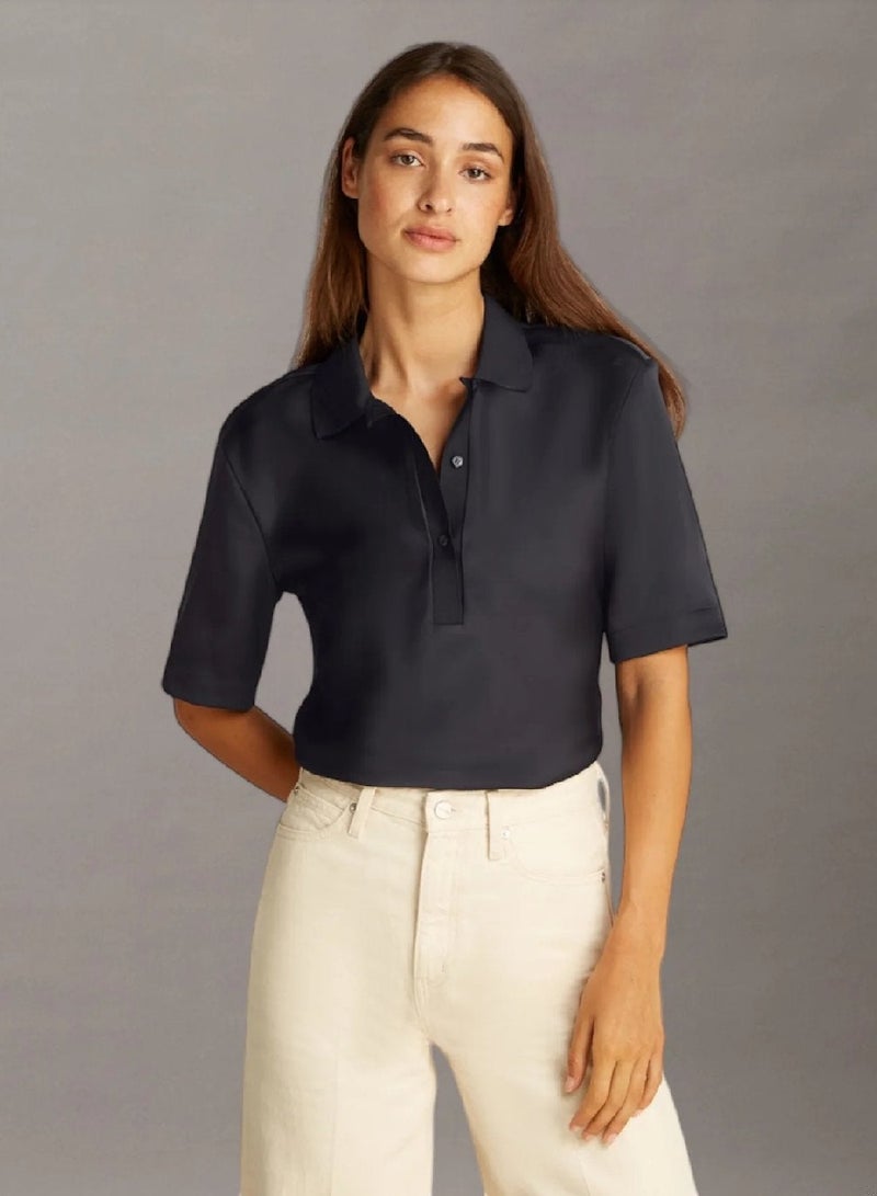 CALVIN KLEIN Satin Half Sleeve Polo Shirt - Image 1