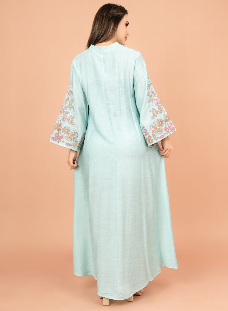 IKKXA Crystal-Embellished Embroidered Jalabiya IK4002 Turquoise - Image 4