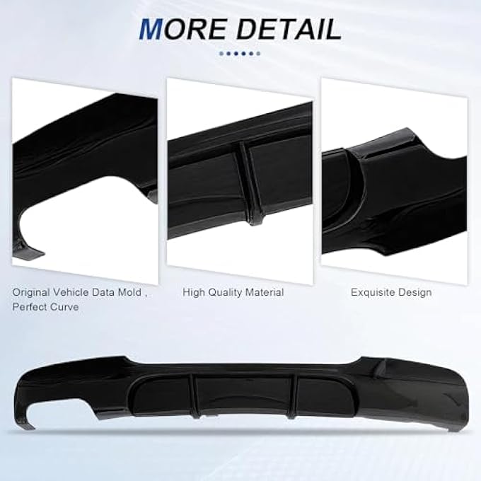 BDBO Rear Diffuser for 2005-2012 BMW 3 Series E90 E91 E92 E93 M-Sport Rear Bumper Lower Lip,Glossy Black,Single Side Dual Out - Image 2