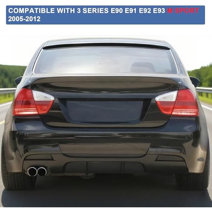 BDBO Rear Diffuser for 2005-2012 BMW 3 Series E90 E91 E92 E93 M-Sport Rear Bumper Lower Lip,Glossy Black,Single Side Dual Out - Image 5