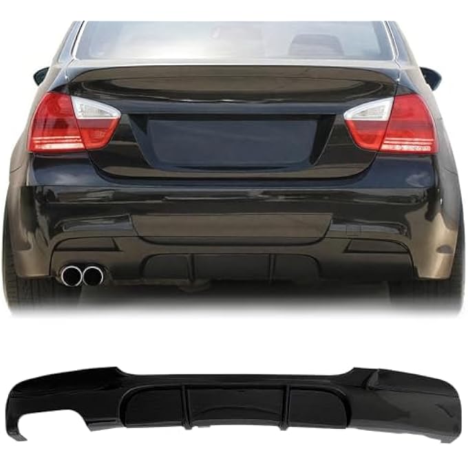 BDBO Rear Diffuser for 2005-2012 BMW 3 Series E90 E91 E92 E93 M-Sport Rear Bumper Lower Lip,Glossy Black,Single Side Dual Out - Image 1