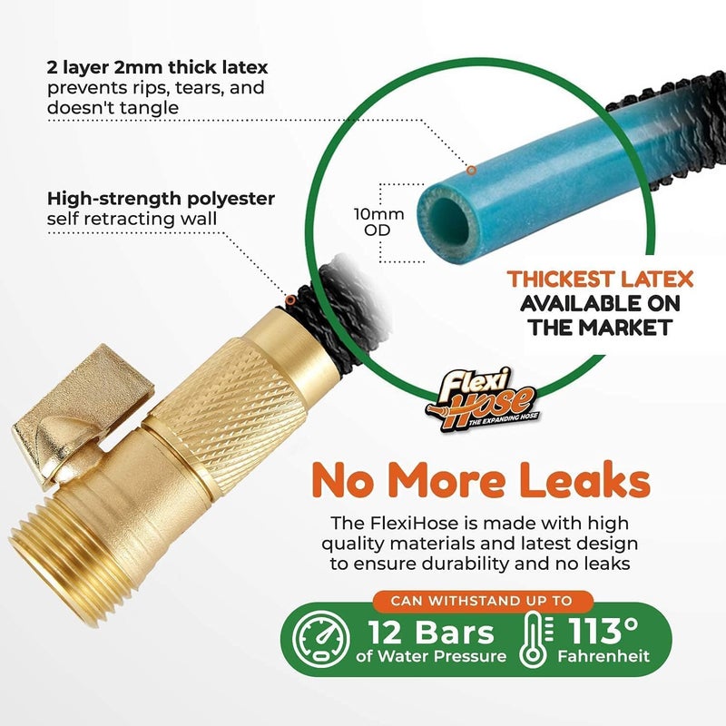 Flexi Hose Expandable Garden Hose with 8 Function Nozzle, 50FT - Lightweight Retractable Garden Hose, Water Hose - No-Kink Flexibility, 3/4 Inch Solid Brass Fittings and Double Latex Core - Image 4