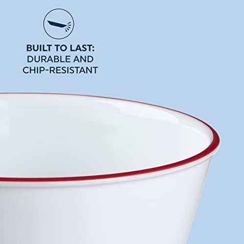Corelle Vitrelle Glass 6-PC Bowls Set, For Soup Cereal & Dessert, Chip-Resistant & Lightweight Bowl Dinnerware Set, Red Banded 28 OZ - Image 4