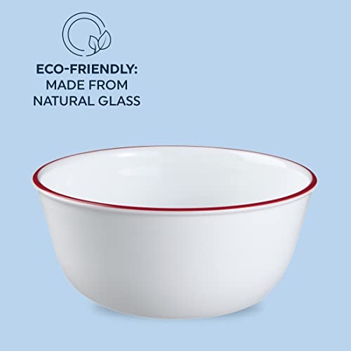 Corelle Vitrelle Glass 6-PC Bowls Set, For Soup Cereal & Dessert, Chip-Resistant & Lightweight Bowl Dinnerware Set, Red Banded 28 OZ - Image 5