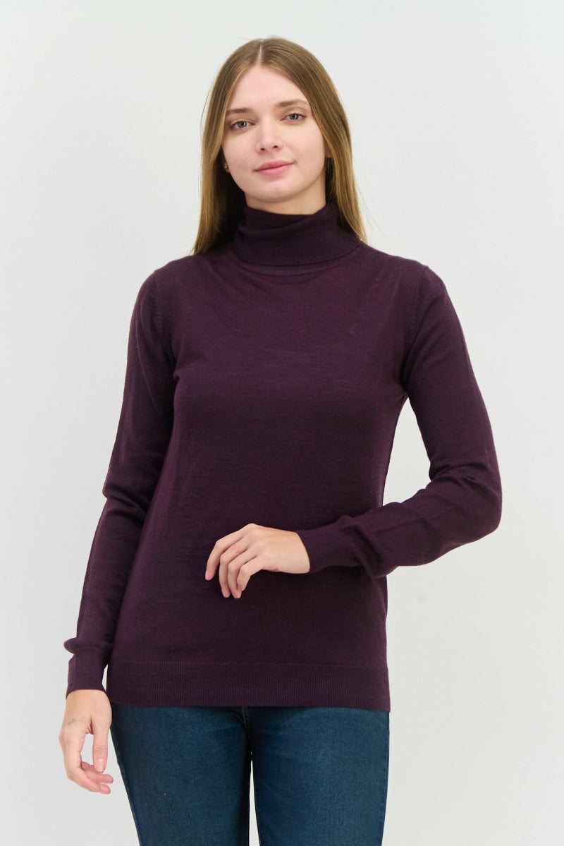 Sorbino Women High Neck Plain Long Sleeves Sweatshirt, Purple - Image 1