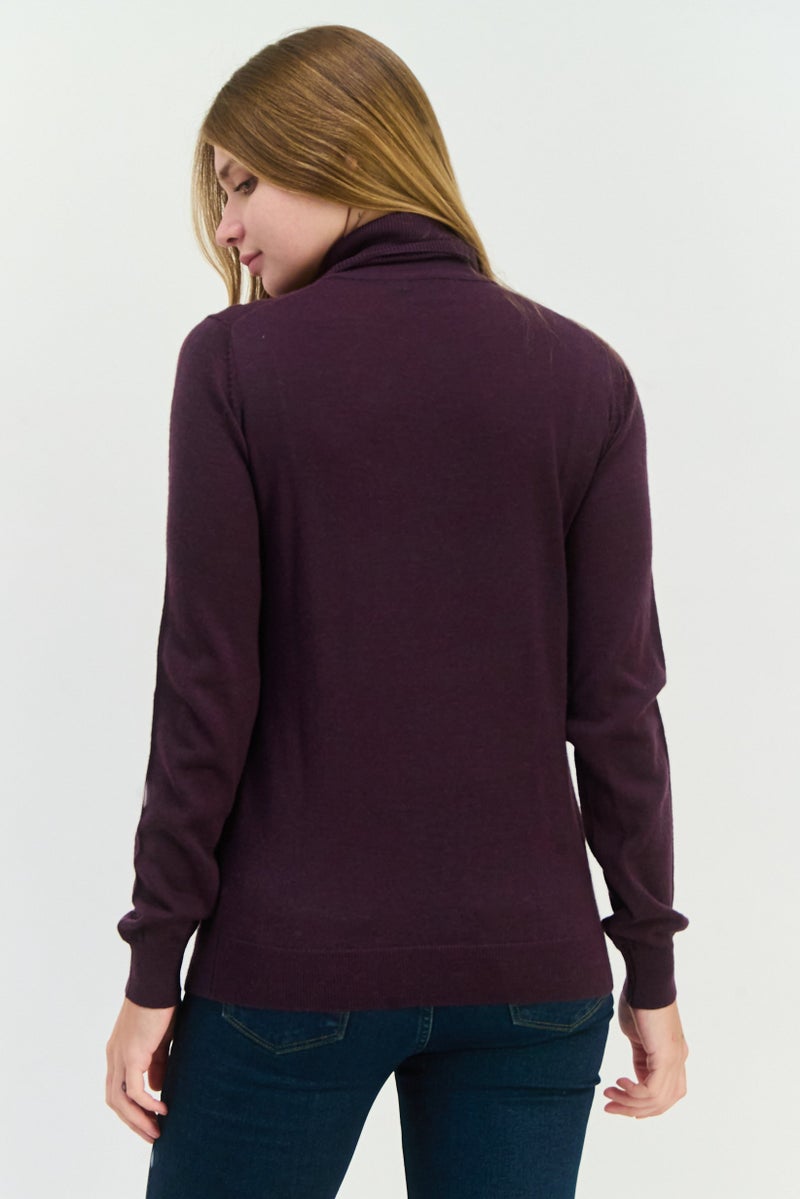 Sorbino Women High Neck Plain Long Sleeves Sweatshirt, Purple - Image 3
