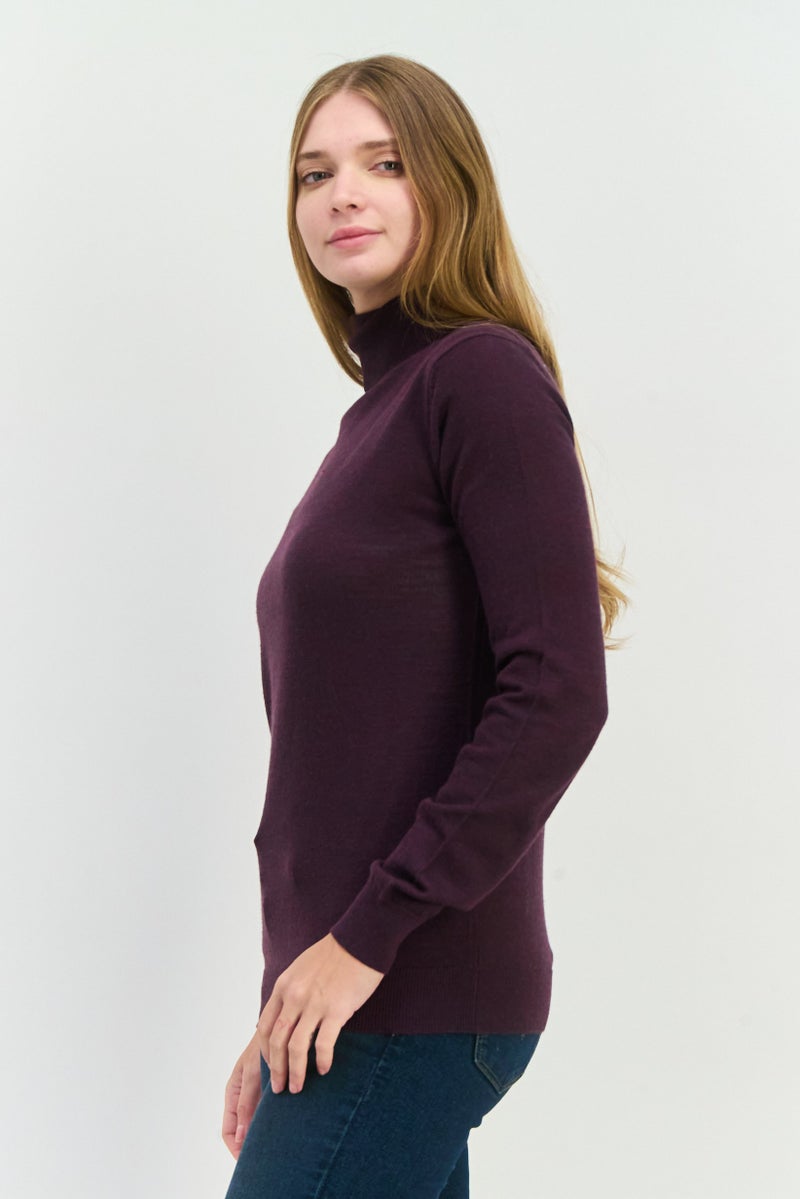 Sorbino Women High Neck Plain Long Sleeves Sweatshirt, Purple - Image 2