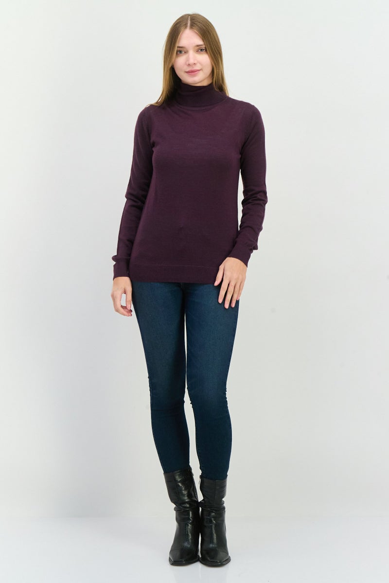 Sorbino Women High Neck Plain Long Sleeves Sweatshirt, Purple - Image 4