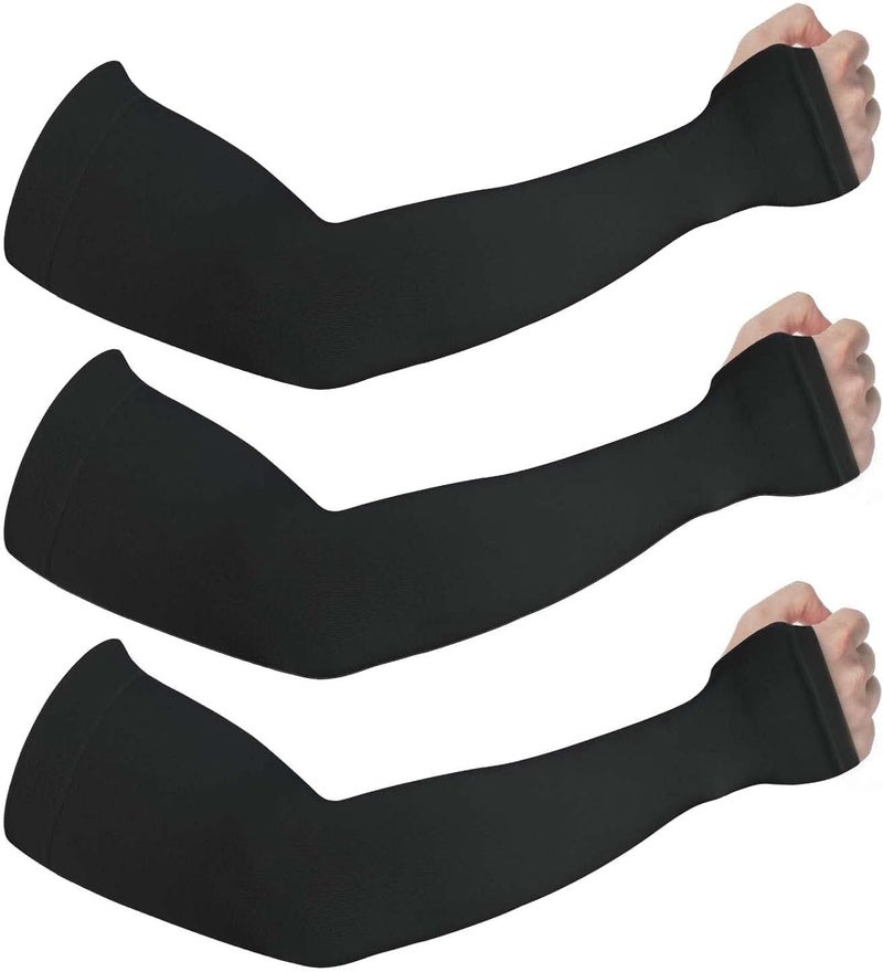 SHOWAY 3 Pair UV Protection Cooling Breathable Arm Sleeve, Sun Protective Moisture Wicking Gloves with Finger Hole to Cover Arms for Cycling, Driving, Outdoor Sports for Men & Women, Black, free - Image 1