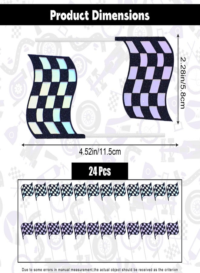 Ysqool 24Pcs Checkered Flag Cupcake Toppers,Glitter Race Car Cake Decorations, Black and White Racing Flags Cupcake Picks for Car Theme Party Supplies Baby Shower Kids Boys Birthday Party Supplies - Image 2