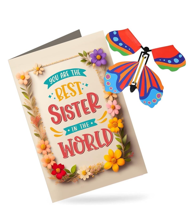 WARMINGO DE Butterfly Greeting Card for Sister | Best Sister in The World | 3D Pop-Up Handmade Greeting Card | Birthday, Rakhi, or Surprise Gift for Sister (Special Edition) (Sister) - Image 1