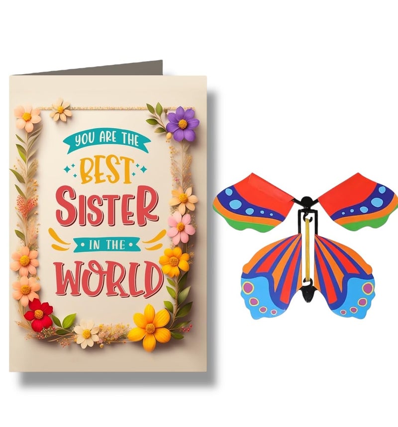 WARMINGO DE Butterfly Greeting Card for Sister | Best Sister in The World | 3D Pop-Up Handmade Greeting Card | Birthday, Rakhi, or Surprise Gift for Sister (Special Edition) (Sister) - Image 5