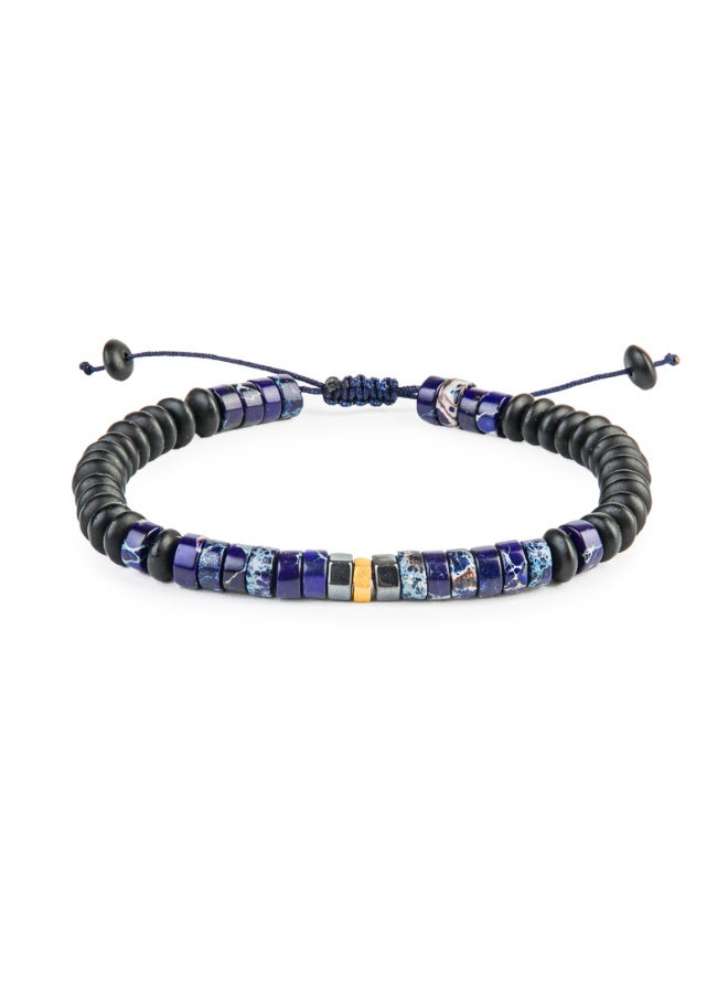 Minza “Van Gogh” Men’s Gold Bracelet, Pure 18K Gold Bead, Lapis Jasper, Hematite & Onyx Stones, Handmade Adjustable Cord Bracelet, Jewelry for Casual & Everyday Wear - Image 1