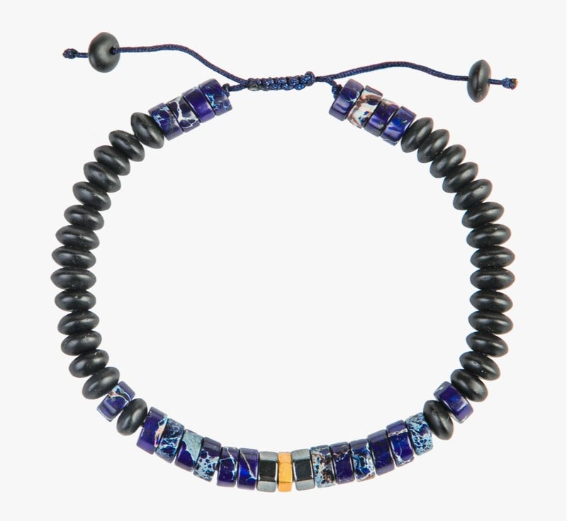 Minza “Van Gogh” Men’s Gold Bracelet, Pure 18K Gold Bead, Lapis Jasper, Hematite & Onyx Stones, Handmade Adjustable Cord Bracelet, Jewelry for Casual & Everyday Wear - Image 5