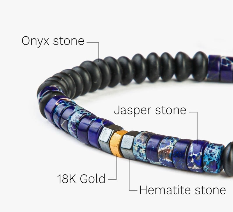 Minza “Van Gogh” Men’s Gold Bracelet, Pure 18K Gold Bead, Lapis Jasper, Hematite & Onyx Stones, Handmade Adjustable Cord Bracelet, Jewelry for Casual & Everyday Wear - Image 4