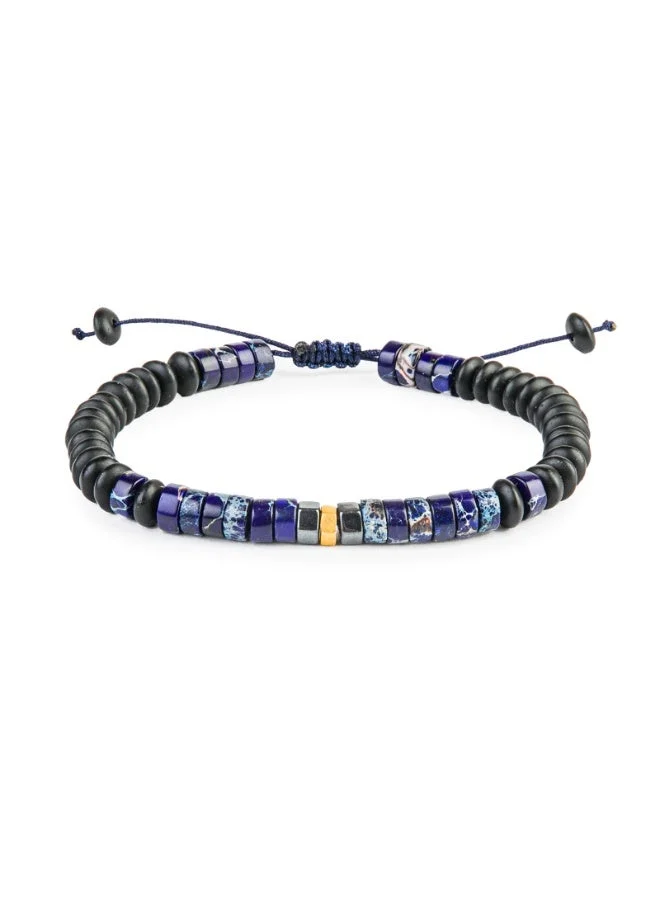 Minza Minza “Van Gogh” Men’s Gold Bracelet, Pure 18K Gold Bead, Lapis Jasper, Hematite & Onyx Stones, Handmade Adjustable Cord Bracelet, Jewelry for Casual & Everyday Wear