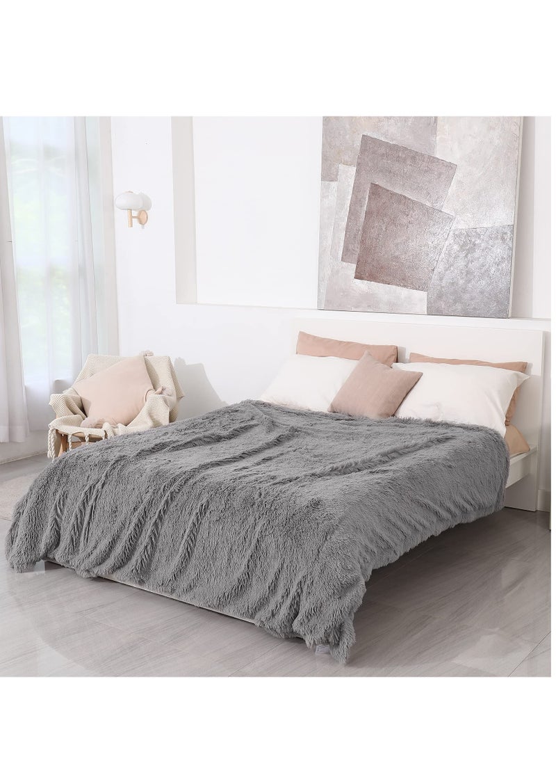 Zikra Decorative Extra Soft Faux Fur Throw Blanket 50" x 63", Solid Lightweight Fuzzy Reversible Long Hair Blanket, Fluffy Cozy Plush Mink Fleece Comfy Microfiber Blanket for Couch Sofa Bed, Grey - Image 4