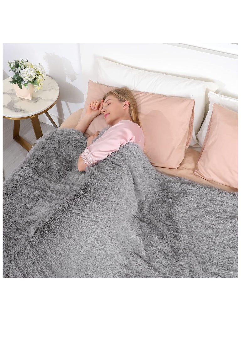 Zikra Decorative Extra Soft Faux Fur Throw Blanket 50" x 63", Solid Lightweight Fuzzy Reversible Long Hair Blanket, Fluffy Cozy Plush Mink Fleece Comfy Microfiber Blanket for Couch Sofa Bed, Grey - Image 2