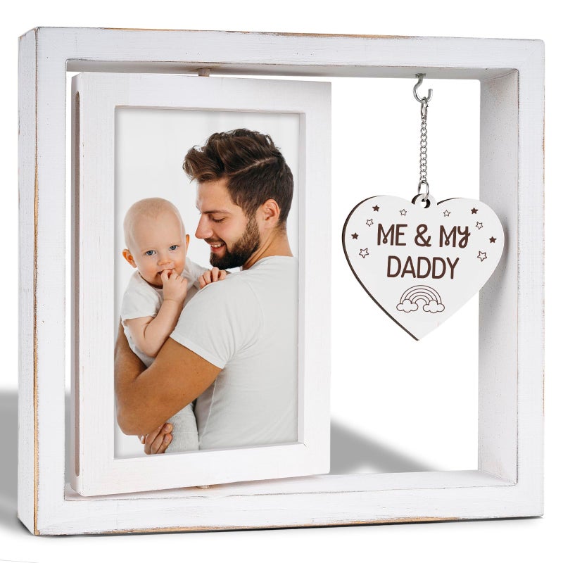 Nuowagify Dad Gifts,New Dad Gifts,Birthday Gift for Daddy,Me and My Daddy Picture Frame,Room Decor Vintage Style,Baby Gender Neutral Rotating Photo Frame 4x6 - Image 1