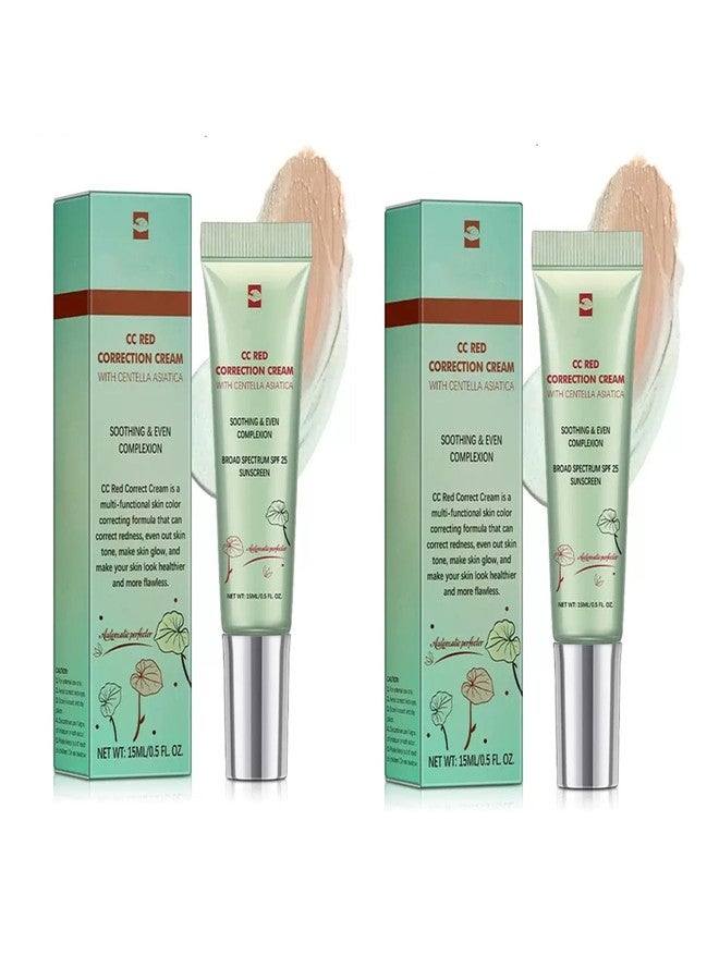 Pdtwq CC Cream Red Corrector with Centella,Redness Corrector for Face Blemishes,Red Skin,Acne Marks,Medium Coverage Color Correcting CC Cream,Lightweight and SPF Protection.(2pack - Image 1