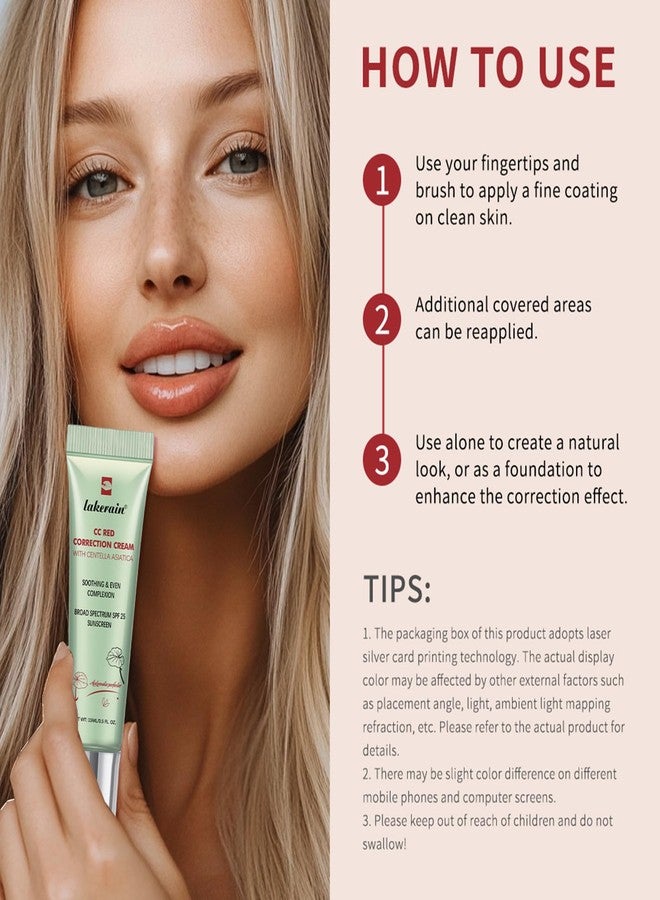 Pdtwq CC Cream Red Corrector with Centella,Redness Corrector for Face Blemishes,Red Skin,Acne Marks,Medium Coverage Color Correcting CC Cream,Lightweight and SPF Protection.(2pack - Image 5
