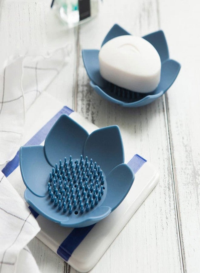 leuapl Soap Dishes with Draining, Bathroom Bar Soap Holder for Shower, Soap Tray for Kitchen Sink, Silicone Flower Shape Soap Saver for Counter, Bathtub. Extend Soap Life, Easy Dry (2 Pack, Pink + Blue) - Image 4