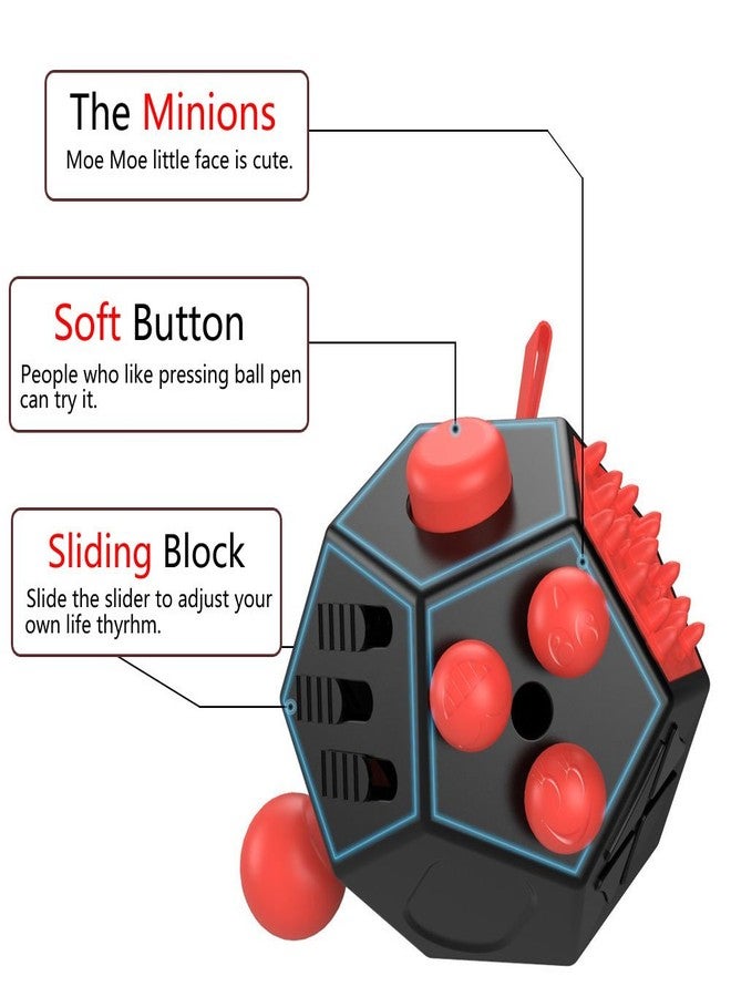 UOOEFUN 12 Sided Cube Toys,Fidget Toys Relief Stress and Anxiety Depression Anti for All Boys Girls with ADD, ADHD, OCD, Autism(Black/Red) - Image 2