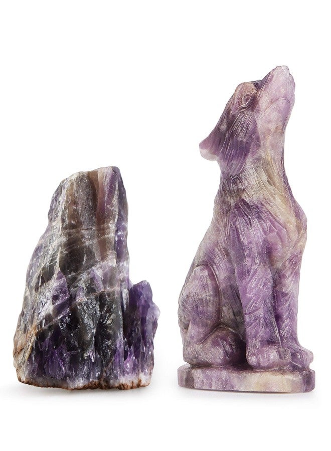 Artistone 2" Crystal Wolf Statue Carved Amethyst Wolf Decor Figurines Animal Carving Sculpture Healing Stone for Home Decoration Gifts - Image 3