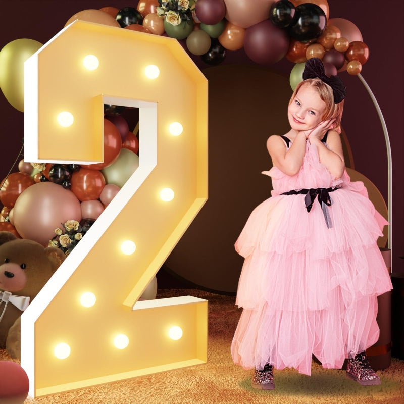 imprsv 4FT Marquee Numbers, Light Up Numbers for 21st Birthday Decorations, Marquee Light up Letters Anniversary Party Decor, Mosaic Numbers for Balloons Number 2, Pre-Cut Foam Board Kit - Image 1
