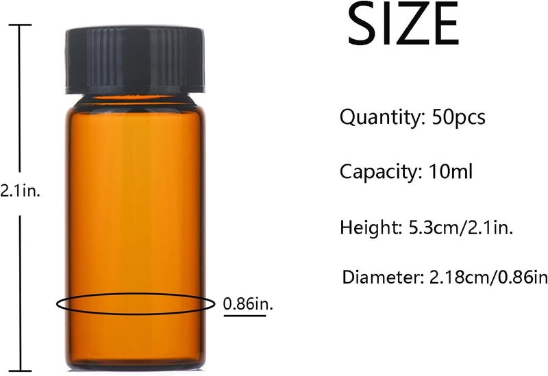 BKMAMLAB 10ml Amber Small Glass Vials 50pcs with Screw Caps(50pcs) - Image 2