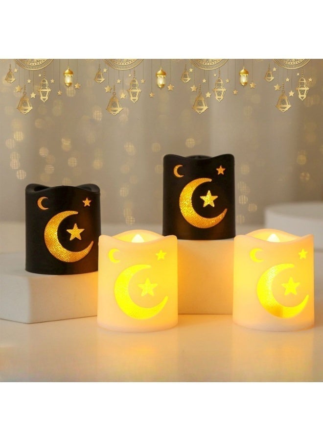 إي سي لوكس 4 قطع من فوانيس رمضان الكلاسيكية المزودة بمصابيح LED، أضواء ليلية على شكل هلال ونجمة، شموع إلكترونية تعمل بالبطارية بدون لهب، مثالية لتزيين المنزل والحفلات الإسلامية في عيد الفطر. - Image 2