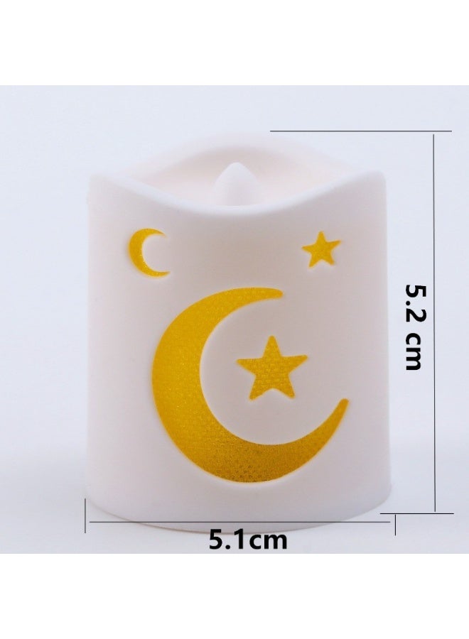 إي سي لوكس 4 قطع من فوانيس رمضان الكلاسيكية المزودة بمصابيح LED، أضواء ليلية على شكل هلال ونجمة، شموع إلكترونية تعمل بالبطارية بدون لهب، مثالية لتزيين المنزل والحفلات الإسلامية في عيد الفطر. - Image 4