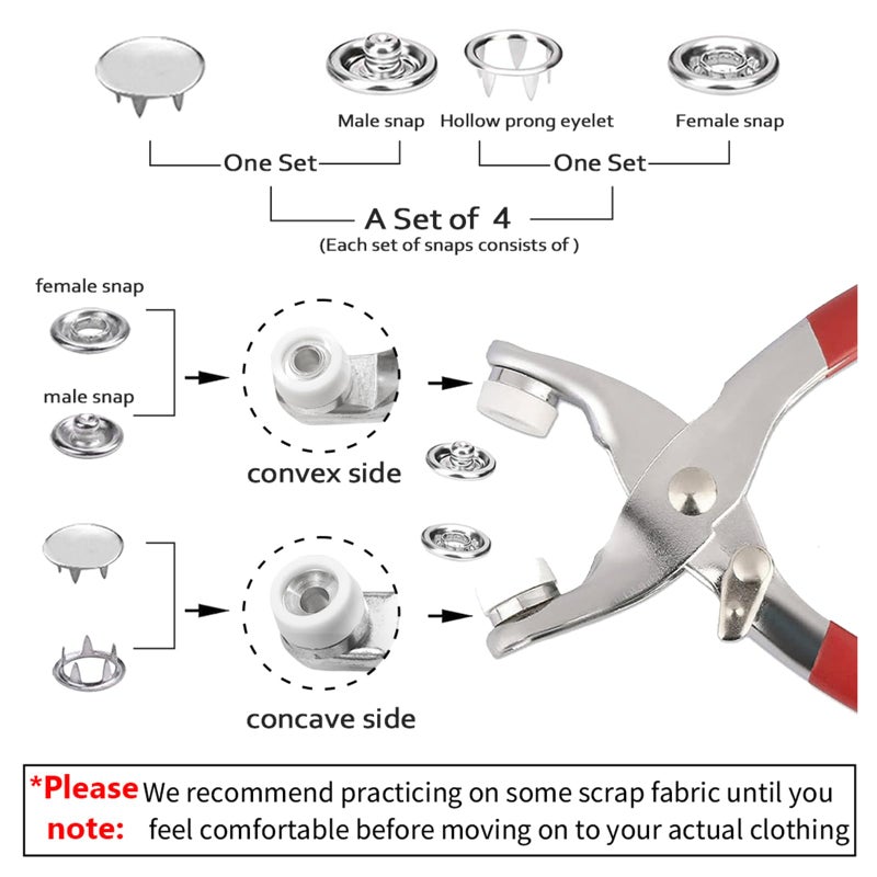 GTAAOY 100 Sets Metal Snaps Buttons with Fastener Pliers Press Tool Kit Perfect for DIY Crafts Clothes Hats and Sewing, Snap Button Fasteners Kit for Clothing Sewing(9.5mm / 400 PCS) - Image 2