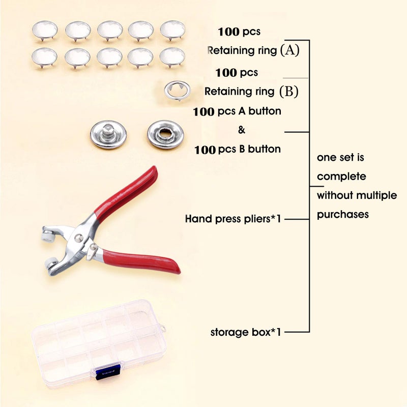 GTAAOY 100 Sets Metal Snaps Buttons with Fastener Pliers Press Tool Kit Perfect for DIY Crafts Clothes Hats and Sewing, Snap Button Fasteners Kit for Clothing Sewing(9.5mm / 400 PCS) - Image 4