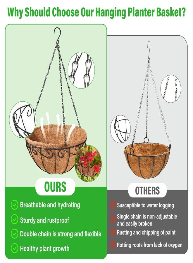 Legigo 2 Pack 12 Inch Metal Hanging Baskets for Plants Outdoor- Round Wire Hanging Planters Basket with Coconut Coir Liner, Hanging Flower Pot for Outdoor Plants Flowers Garden Decorations - Image 4