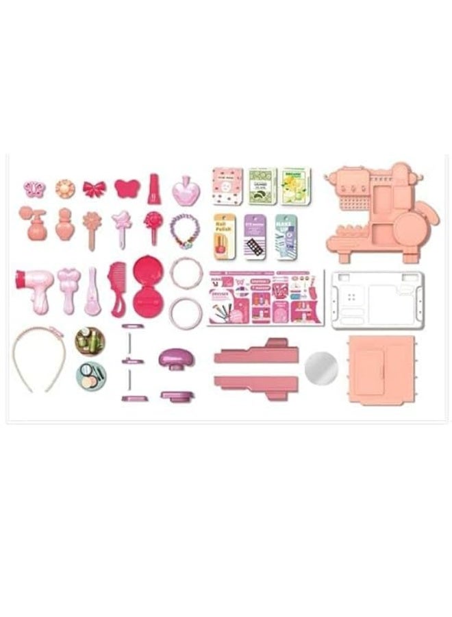 42-Piece Kids Vanity Table Set | Pretend Play Makeup & Fashion Salon Toy | Beauty Dressing Table with Accessories for Girls - Image 2