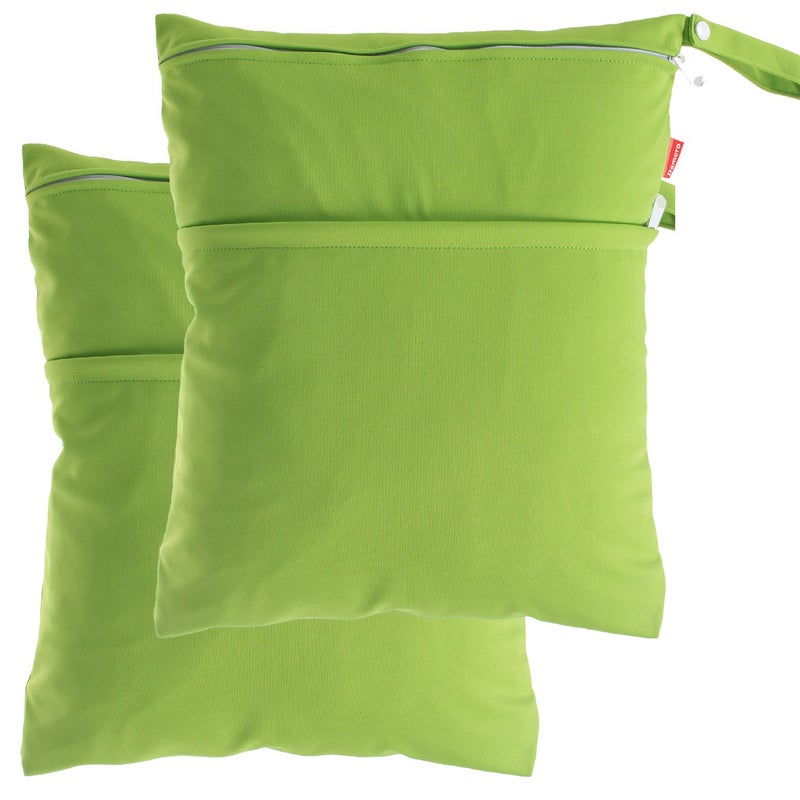 Damero حقيبة سفر مبللة وجافة من داميرو 2 قطعة، حقيبة ملابس سباحة قابلة لإعادة الاستخدام للملابس المبللة مع مقبض (كبير، 2 قطعة أخضر) - Image 1