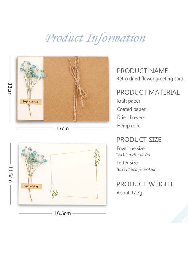 8 Pack 7"x5" Dried Flowers Greeting Cards, Babysbreath Handmade Blank Note Card Flower Invitation Card with Envelopes Vintage Thank You Card for Birthday Party - Image 2