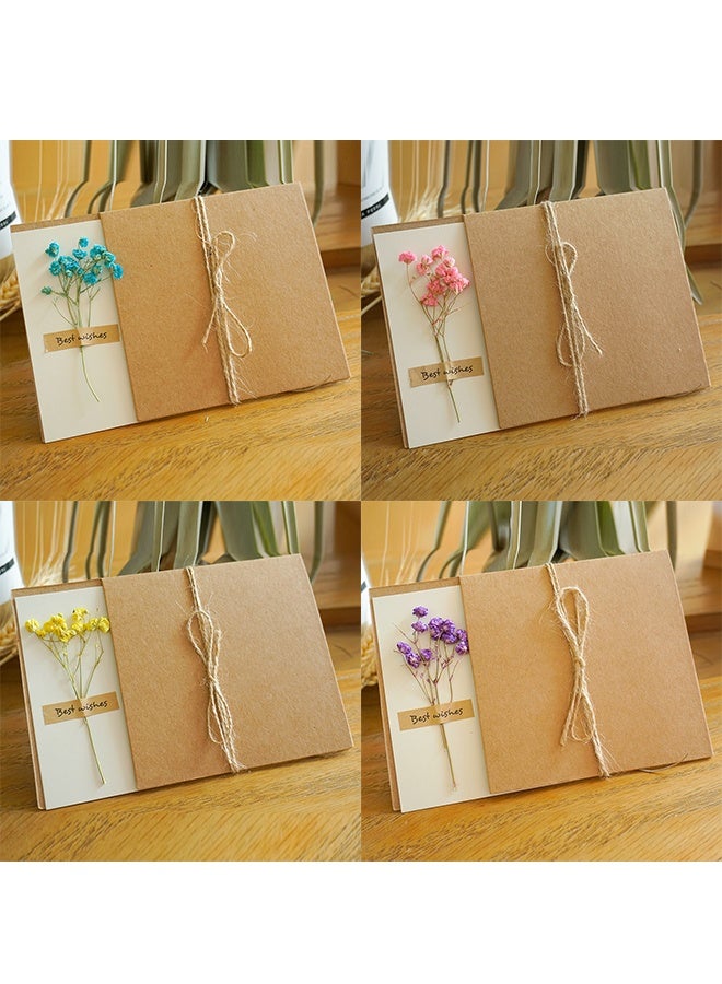 8 Pack 7"x5" Dried Flowers Greeting Cards, Babysbreath Handmade Blank Note Card Flower Invitation Card with Envelopes Vintage Thank You Card for Birthday Party - Image 5