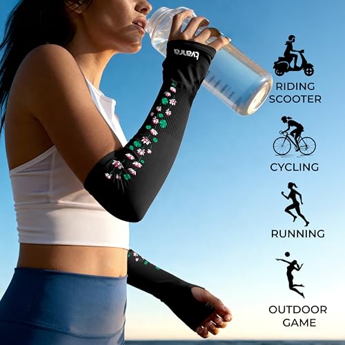 TVARRA Anti-Tan Fingerless Arm Sleeves for Women|UV Protection Hand Cover Sleeves for Bike Riding, Running & Outdoor Use,Dust & Summer Protection Arm Sleeves (1, Black) - Image 4