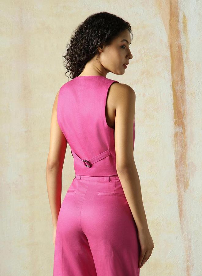 HIGH STAR Scoop Neck Button Details Sleeveless Waistcoat - Image 3