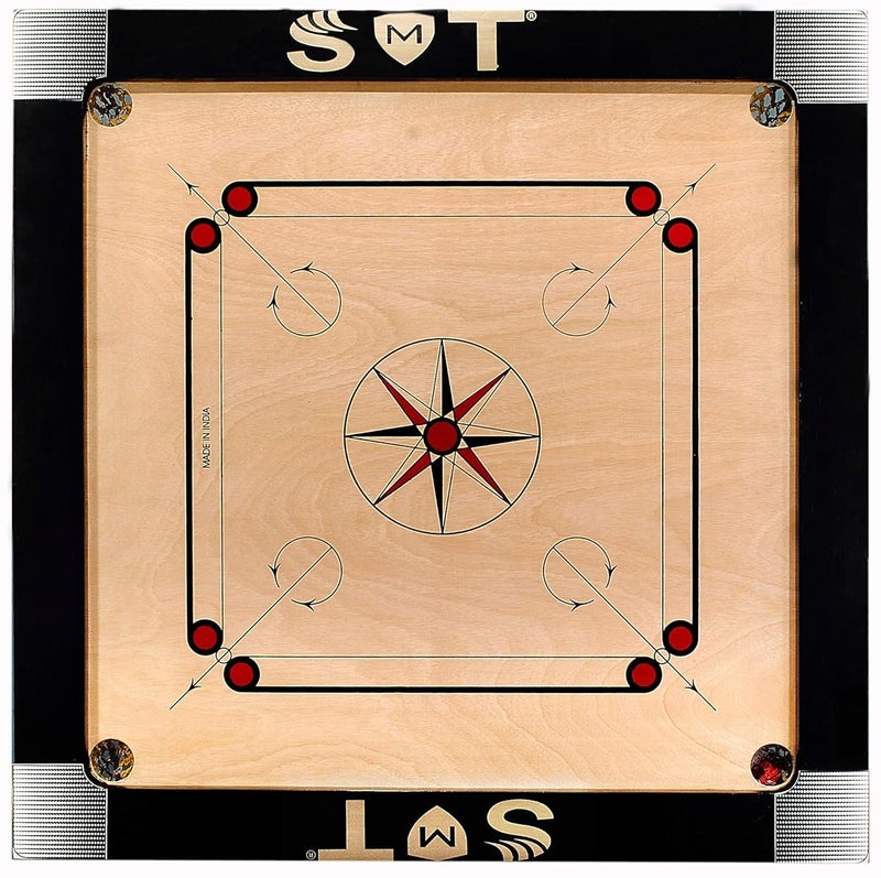 SMT Superior Matte Finish Practice Carrom Board for Serious Professional Practice with Coins Striker and Powder New (36 INCH Carrom Board, Beige) - Image 1