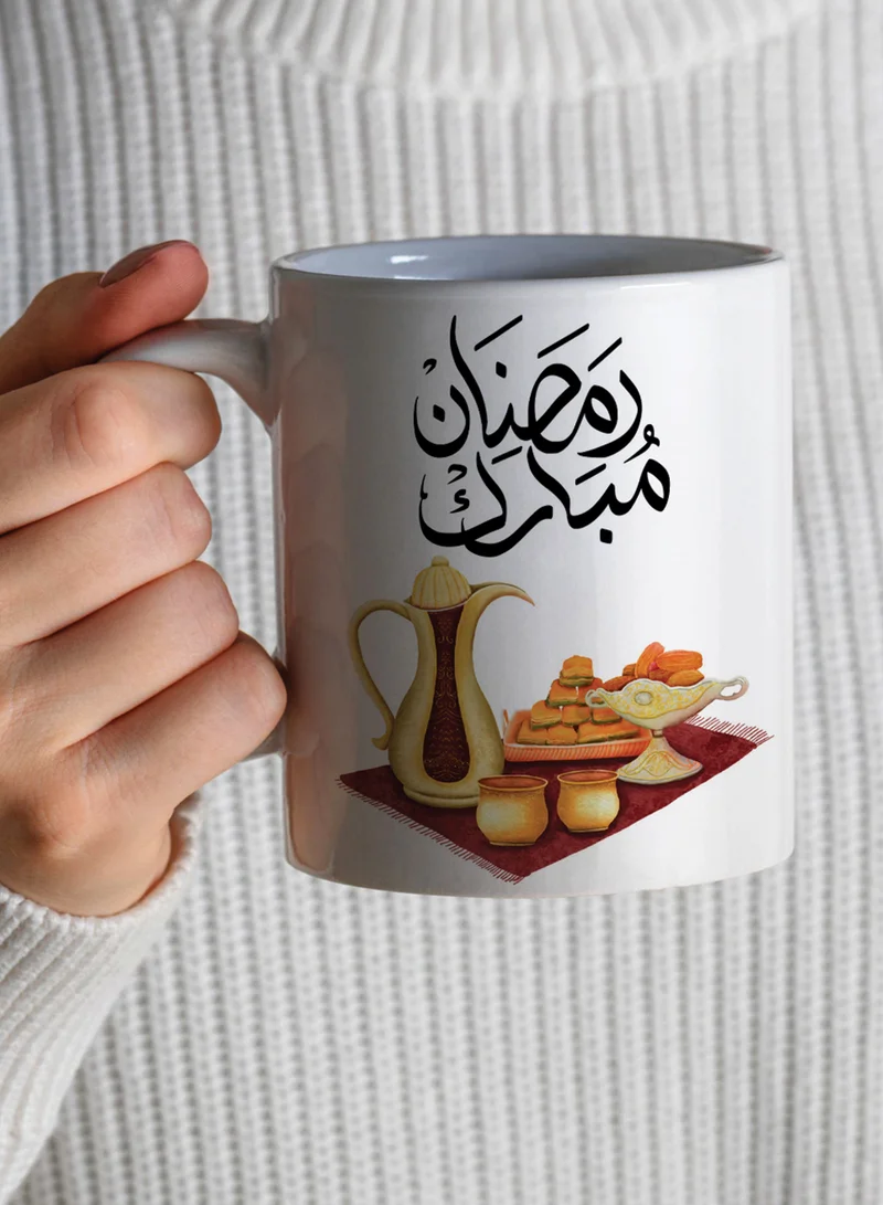 LOWHA 11 oz Ceramic Mug with Ramdan Mubarak and Arabic Coffee Design